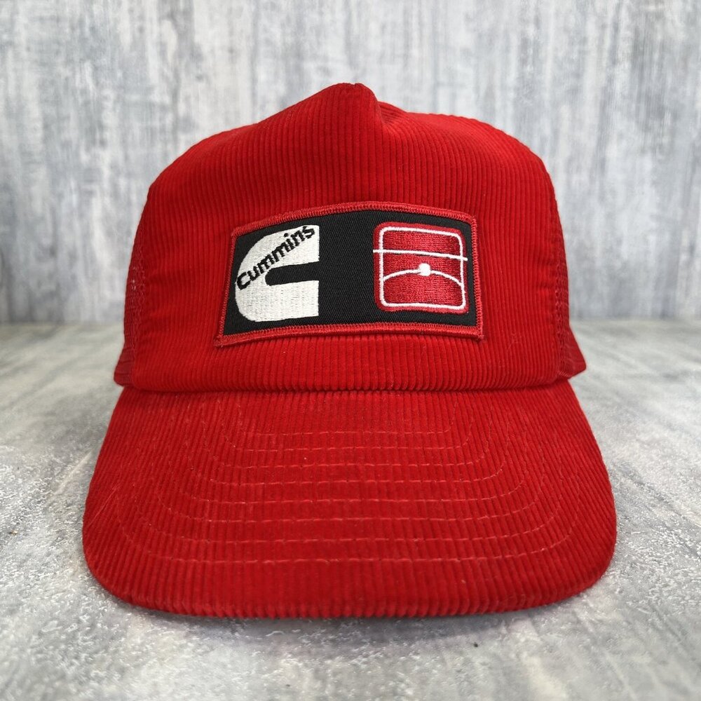 Vintage Cummins Snapback Trucker Hat Cap Corduroy Red Adjustable
